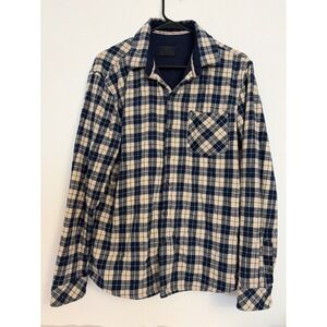 Nomad Waffle Flannel Lined Shirt Mens Size L Navy Taupe Plaid Button Down